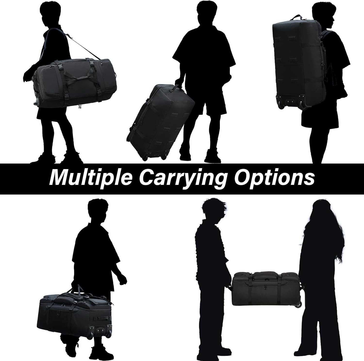 Mfinesun Rolling Duffle Bag with Wheels, 80L 31-Inch Large Foldable Travel Duffel Bags Durable, Tear-Resistant Heavy-Duty Luggage Bag, Black, Duffle Bag with Wheels image number 2