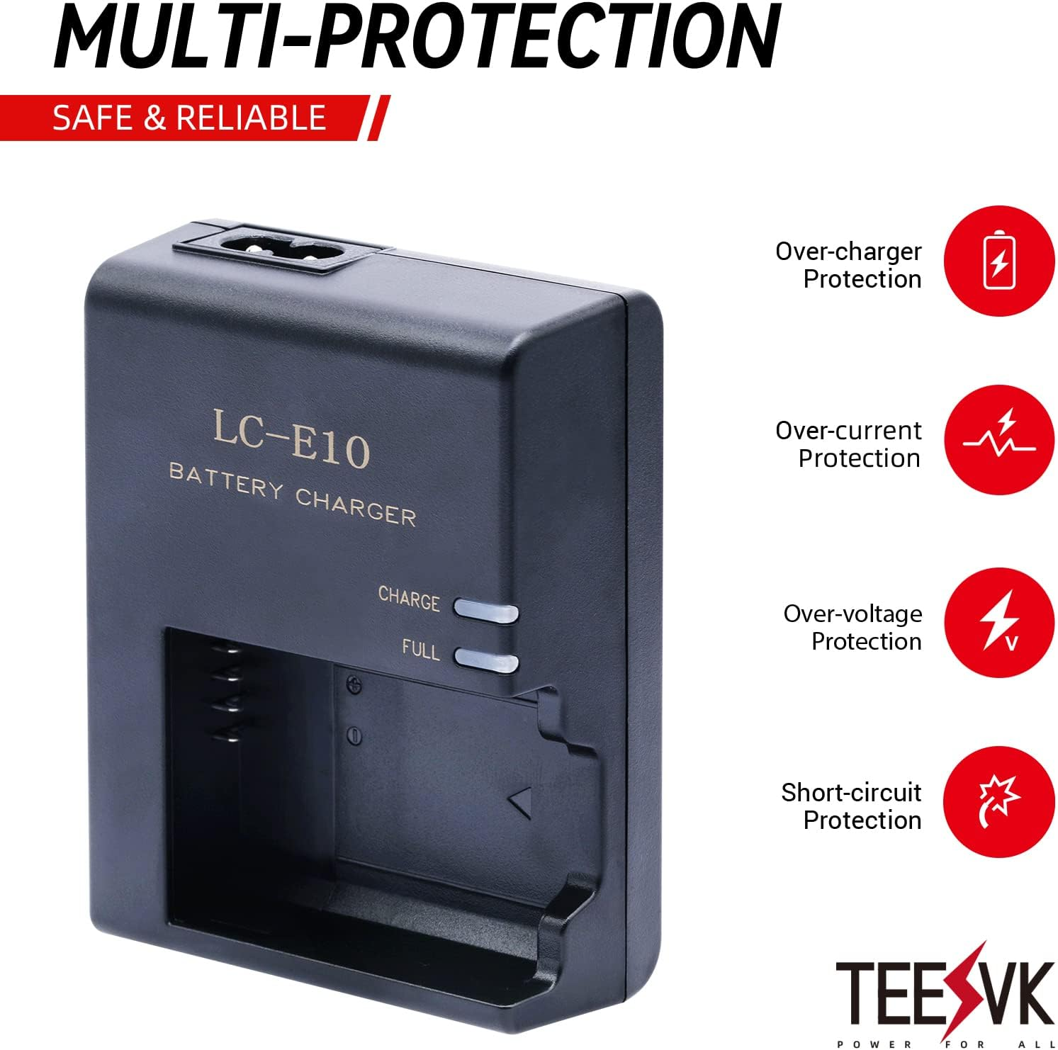 LC-E10 Battery Charger Compatible with Canon LC-E10 LC-E10C LC-E10E Battery for Canon EOS Rebel T3 T5 T6 T7 T100 1500D 2000D 3000D 4000D 1300D 1200D 1100D Cameras Power Supply image number 3