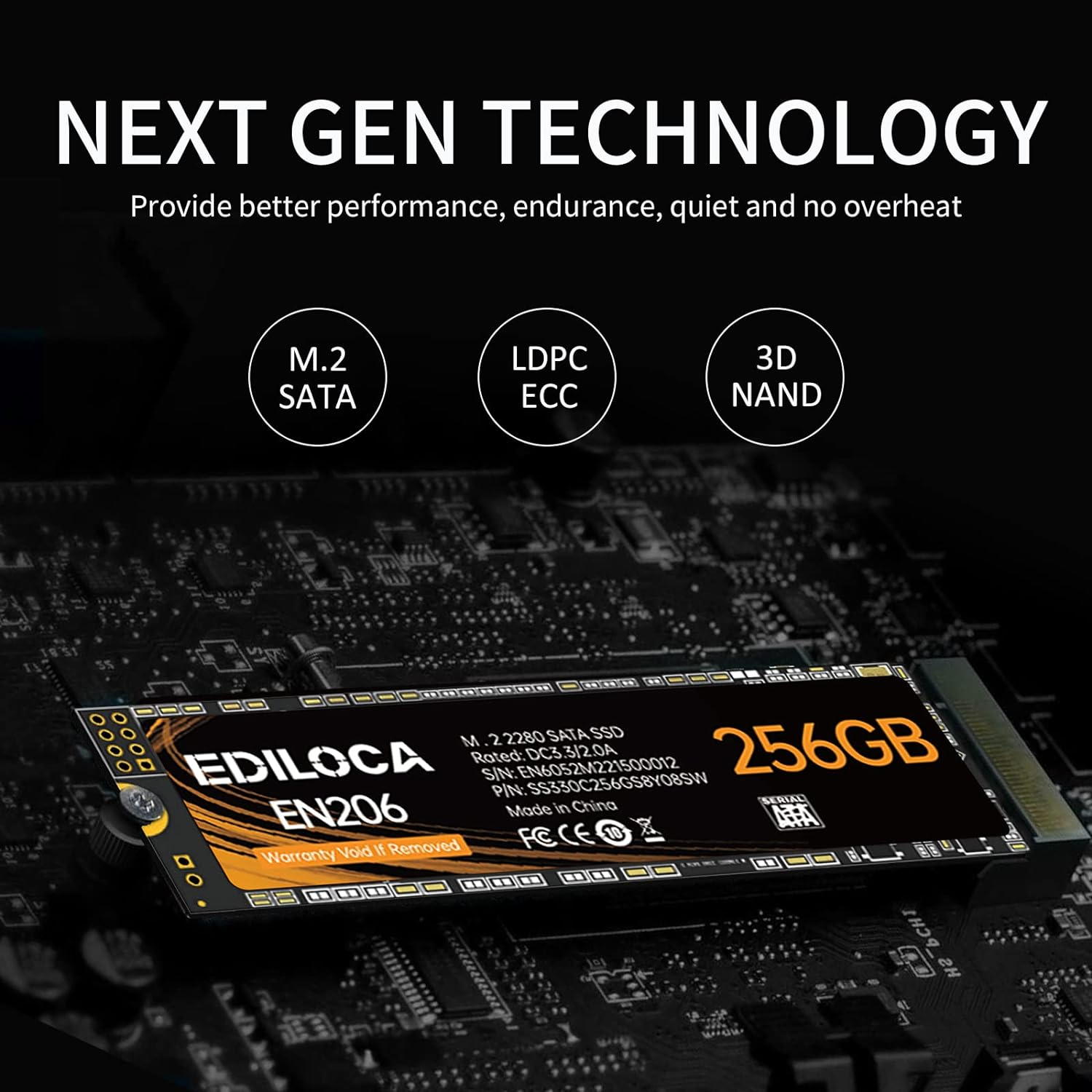 EN206 256GB 3D TLC NAND Flash M.2 SSD, M.2 2280 SATA III 6Gb/S SSD Internal Hard Drive, Read/Write Speed up to 550/460 Mb/S, Compatible with Ultrabooks, Tablet Computers and Mini Pcs image number 4