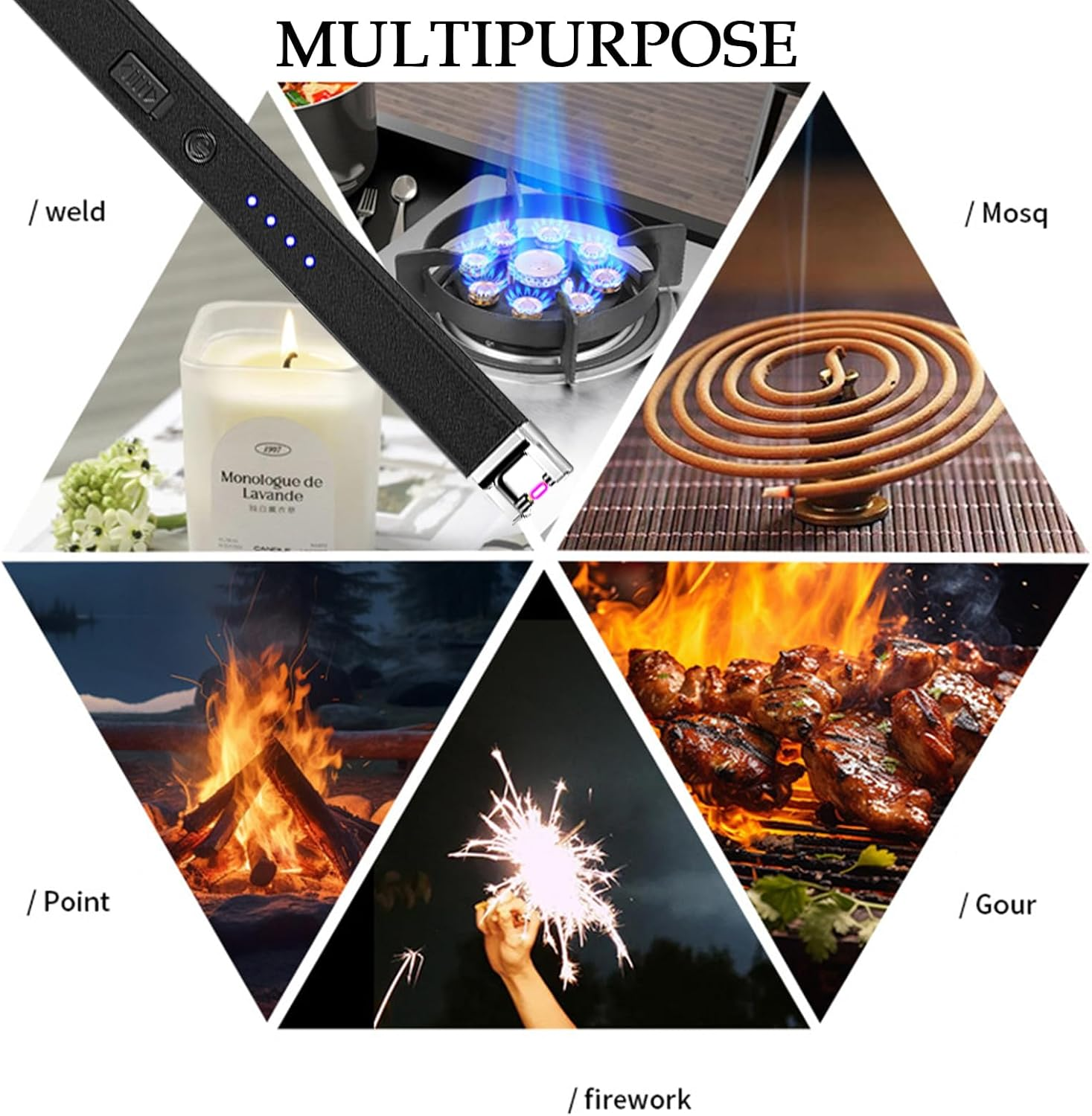 Electric Lighter, 2 Pack of USB Rechargeable Candle Lighter with Hook, Windproof Arc Lighters with Battery Indicator and Safety Switch for Candle, Kitchen,Grill,Camping (Black+Blue) image number 4