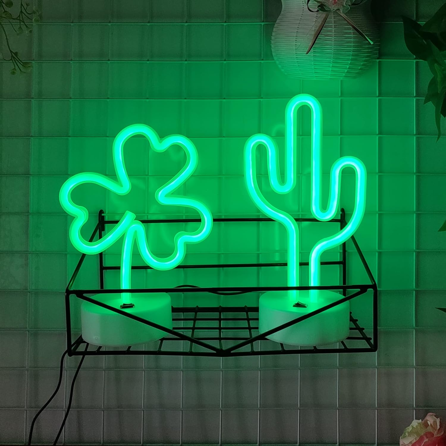 JYWJ Neon Signs with Holder Base,Usb or 3-AA Battery Powered Neon Light,Led Desktop Wall Decoration,Various Parties,Decoration of Business Premises(Clover) image number 5