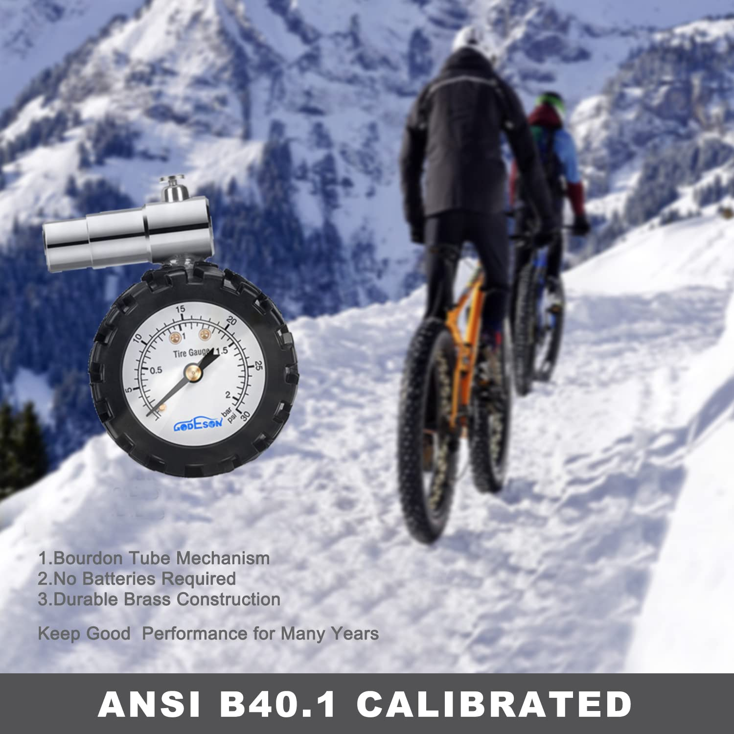 GODESON Presta Valve Gauge,Presta Valve Tire Pressure Gauge with Bicycle Air Pressure Relief Range to 0-30PSI /0-2BAR, Perfect for Mountain Bicycle Fat Tires image number 2