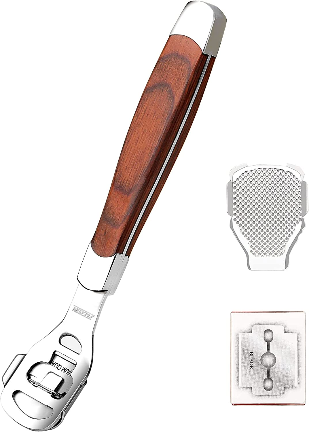 ZIZZON Foot Care Pedicure Callus Shaver Hard Skin Remover Foot Scraper Heel Scraper Wood Handle 10 Blades