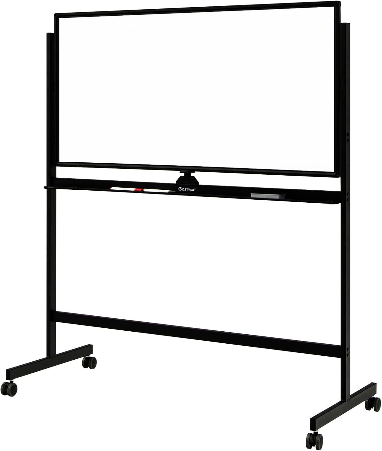 Costway 90 X 120 Cm Mobile Magnetic Whiteboard, Double-Sided Reversible & Lockable Free-Standing Whiteboard, Adjustable-Height, 360&deg; Rolling Dry Erase Board with Flip Chart for School, Office, Home