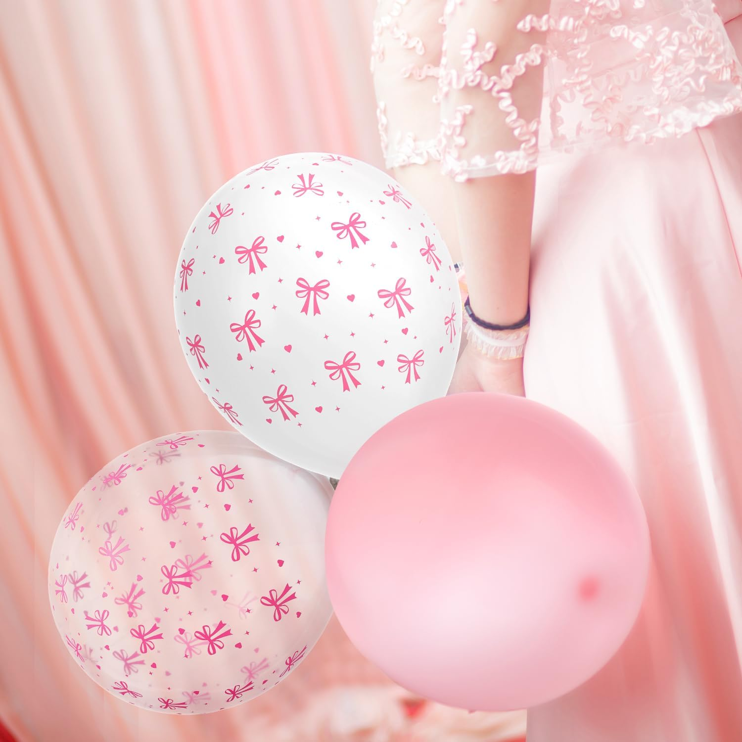 24Pcs Bow Balloons, 12 Inch Pink Bow Latex Balloons Bow Balloons Birthday Coquette Balloons Pink Bow Party Decorations for Wedding Engagement Graduation Gender Revel Bachelor Party Decor (Style 2) image number 3