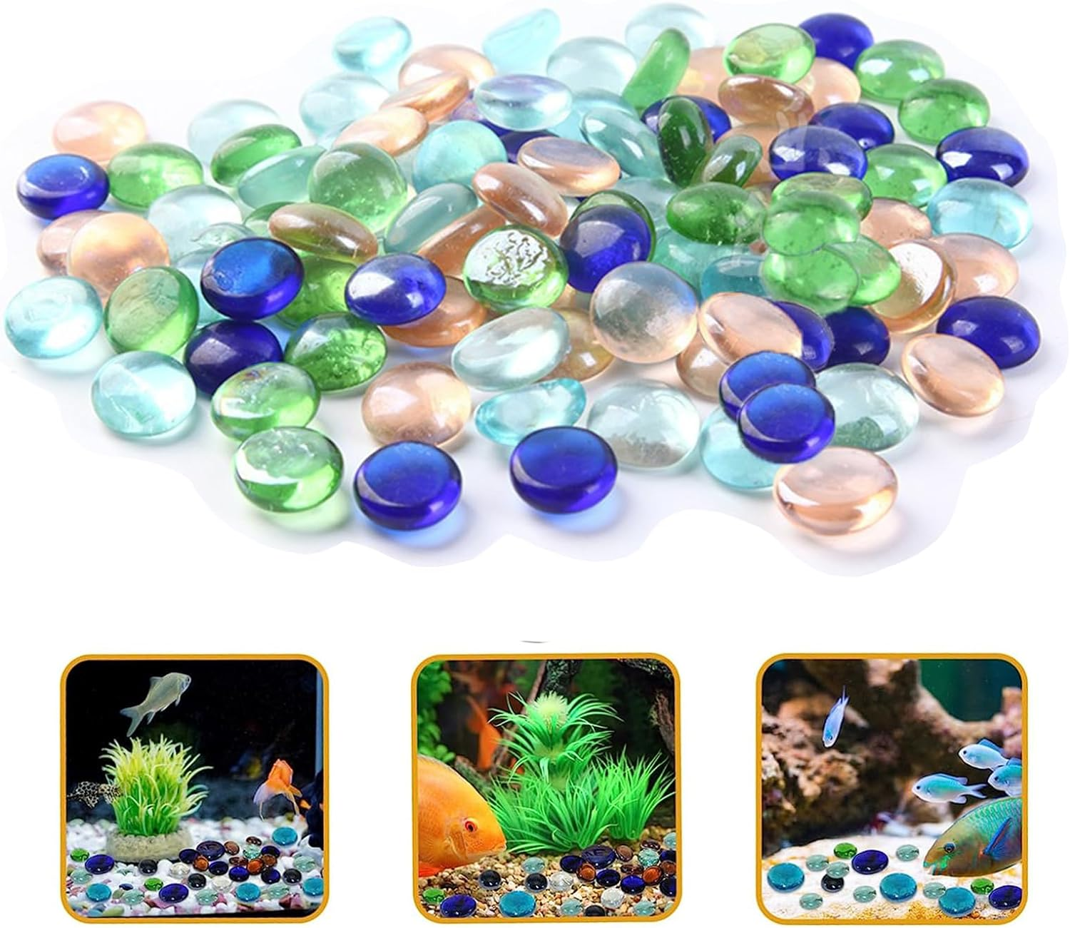Decoration Fish Tank Gravel Upgraded - Mutilcolor Aquarium Gravel Rocks Crystal Stones Sea Glass Rock Crystal Pebbles for Freshwater Aquariums, Fish Turtle Tanks, Gardens, Flower Pots (100G)
