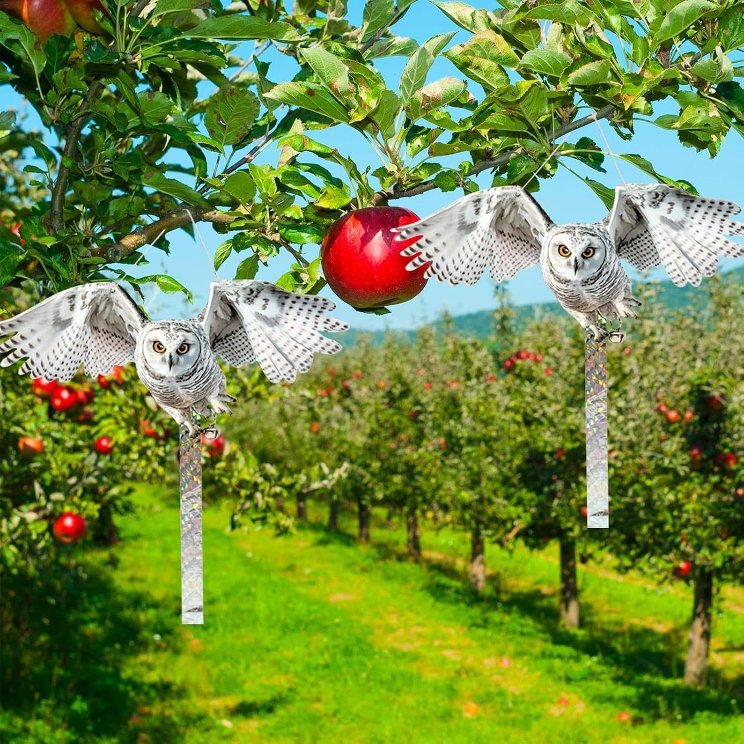 Bird Scarer Flying Kite, Wind-Action Owl Realistic, Crops Farm Protector, Bird Hawk Flying Kite, Double-Sided Animal Owl Eagle Reflective Bell, Scares Birds from Garden, Boat, Farm, Home image number 2