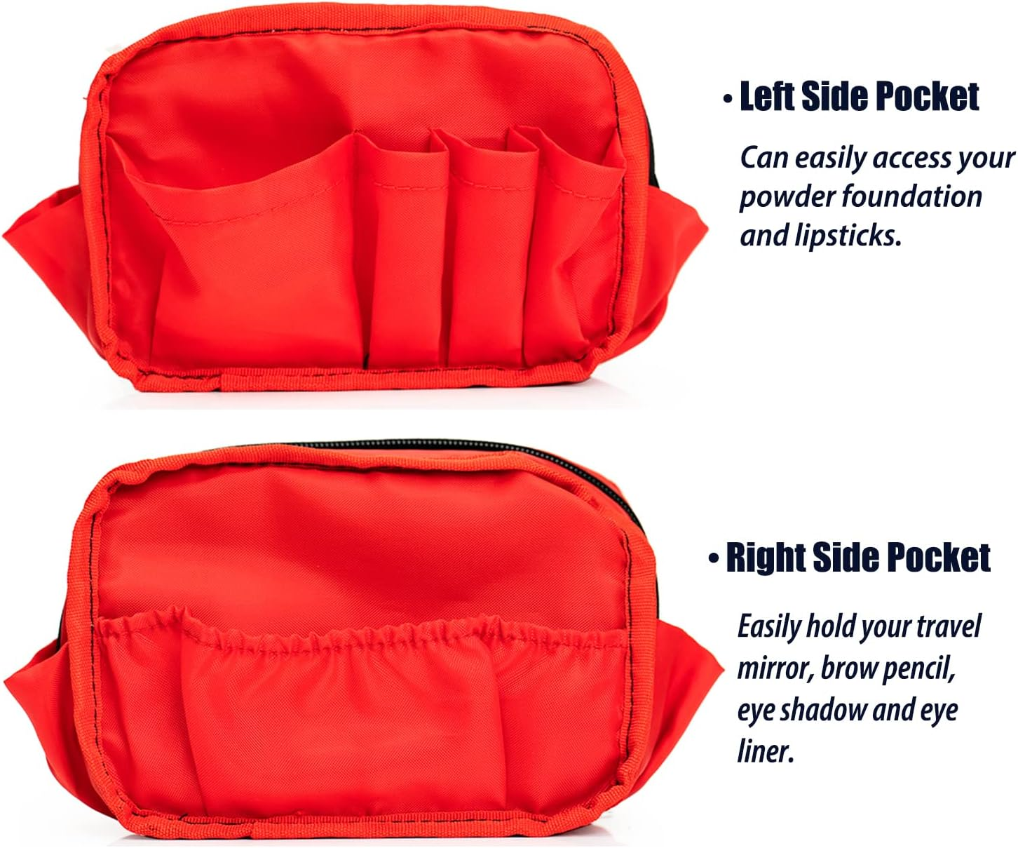 Hekyip Rectangular Beauty Bag, Small Travel Makeup Bag for Purse, Portable Waterproof Cosmetic Pouch for Ladies Women (Rectangular Inner Red)