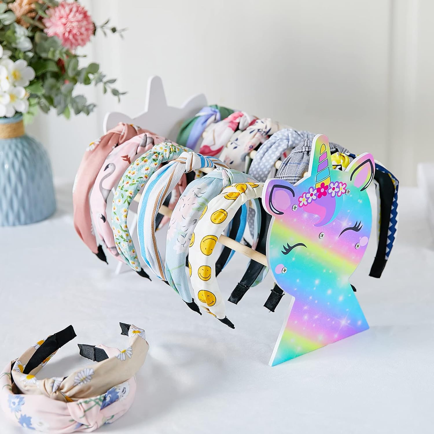 Basumee Girls Headband Holder Organizer Hair Hoop Headband Display Stand Unicorn Hairband Stand Organizer Headband Storage Home Room Decors for Girls, Rainbow image number 1
