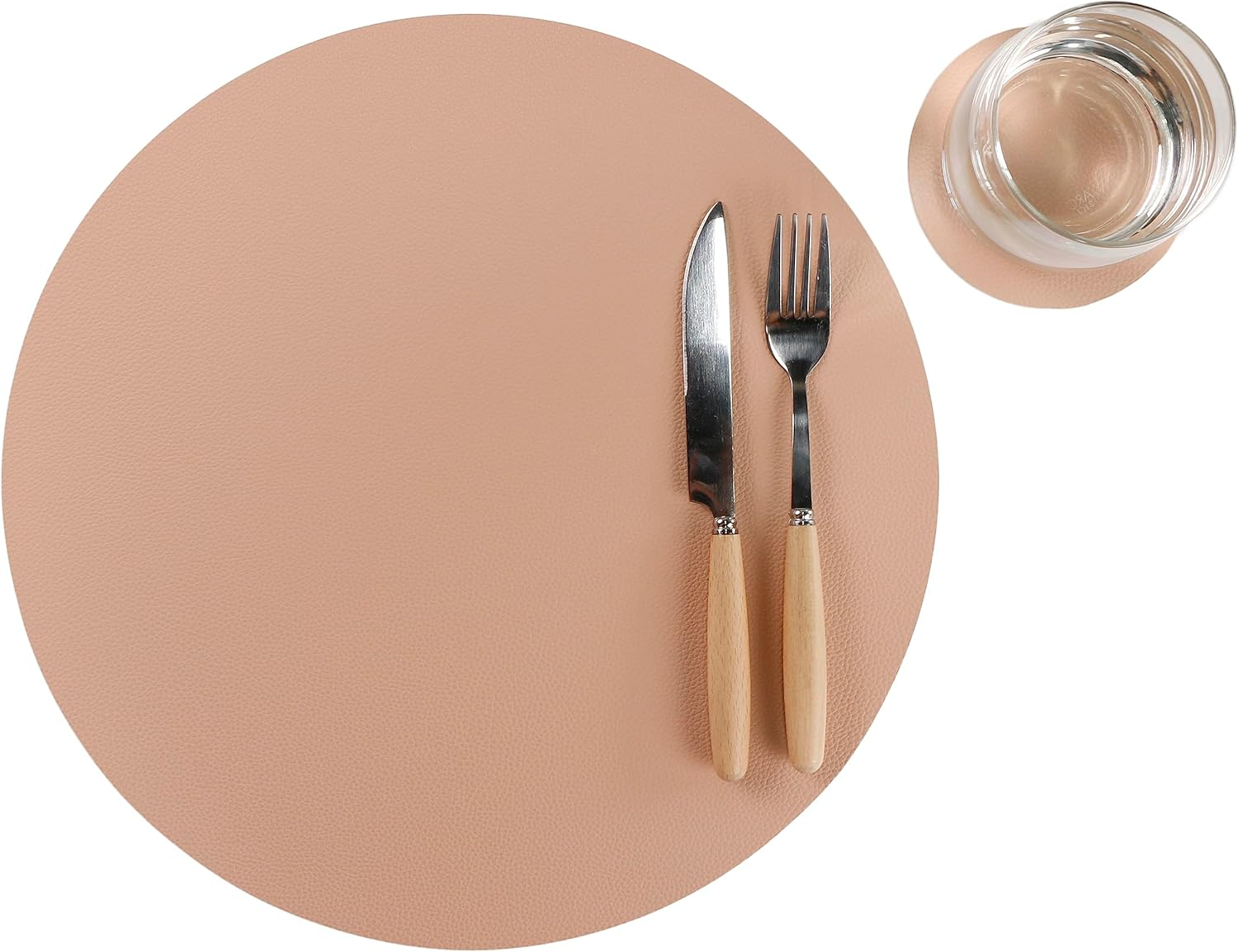 Wipeable Placemats and Coasters Leather Table Mats Waterproof Heat-Resistant Easy to Clean for Dining Table Set Kitchen Table Set of 6, Peach image number 6