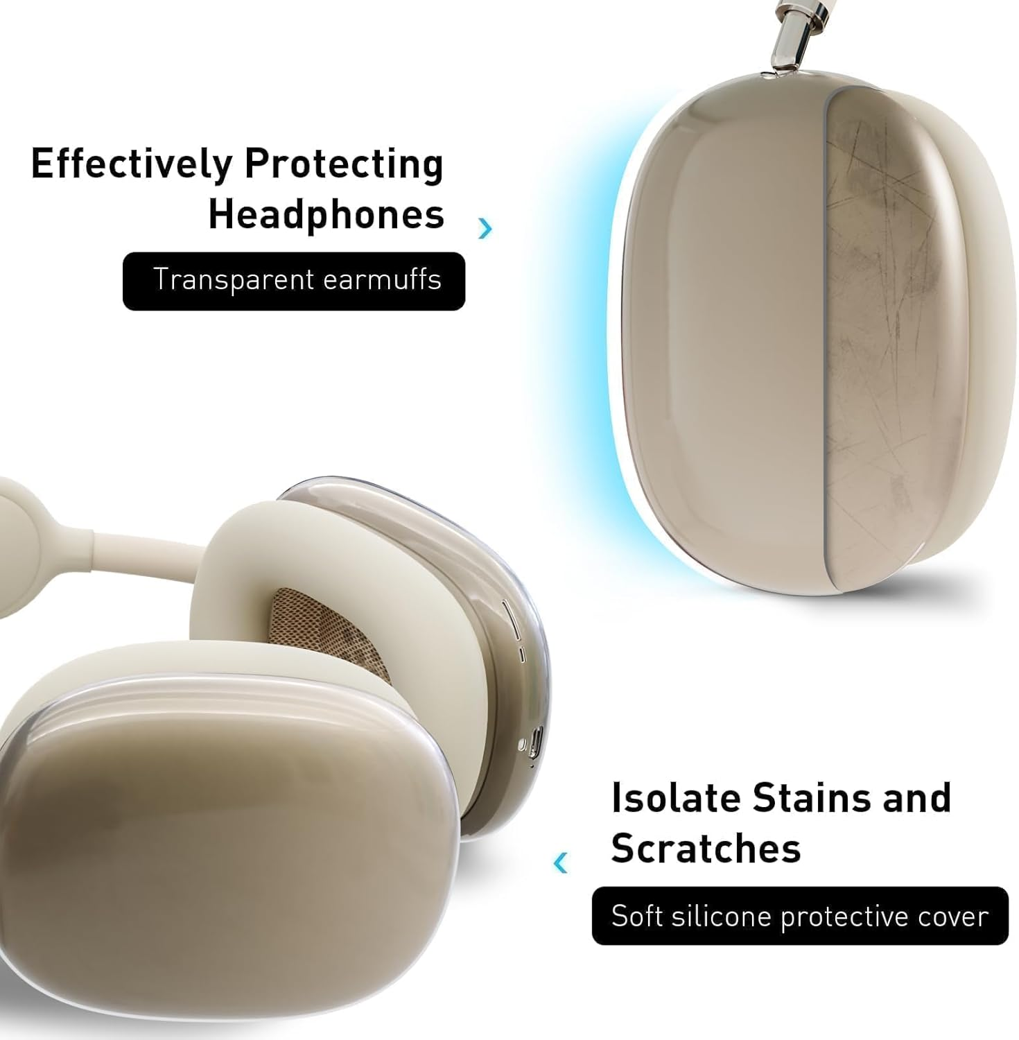 Woyinger Silicone Case for Airpods Max (2024/2020), Clear Soft TPU Ear Cups and Headband Cover, Transparent Accessories for Apple Airpods Max (Usb-C/Lightning), Starlight - A6-Grey image number 7