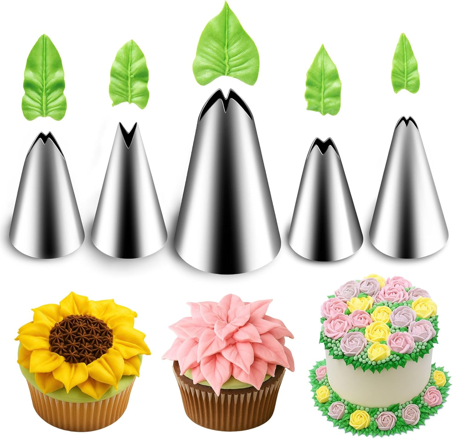 Suuker 5 Pieces Leaf Piping Tips,Stainless Steel Cake Decorating Tips, Frosting Icing Tips for Cupcakes, Cake, Cookie and Decorating（67 68 70 352 113） image number 5