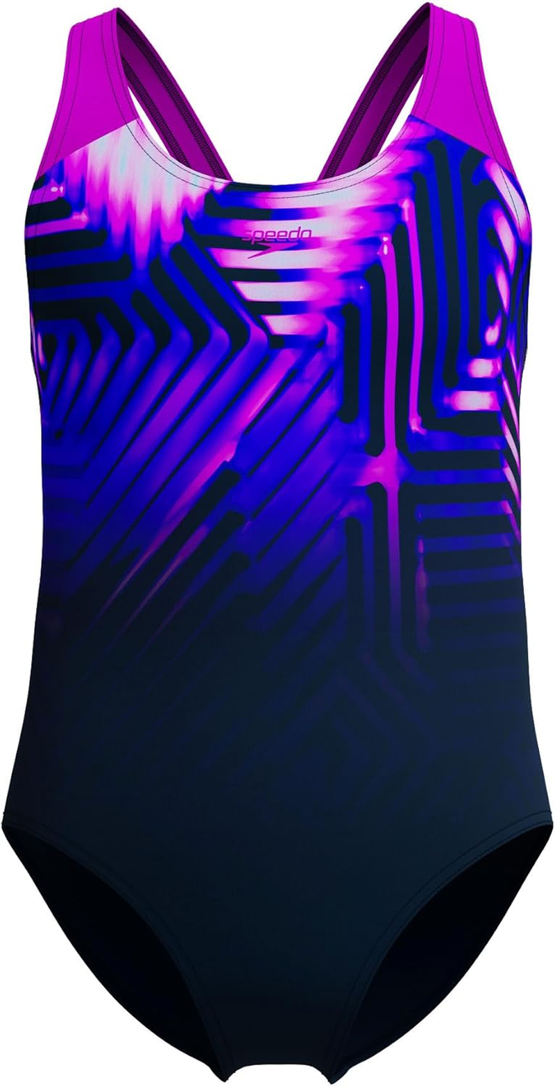 Speedo Girl'S Digi Placement Splashback One Piece Swimsuit, Diva, 13-14 image number 2