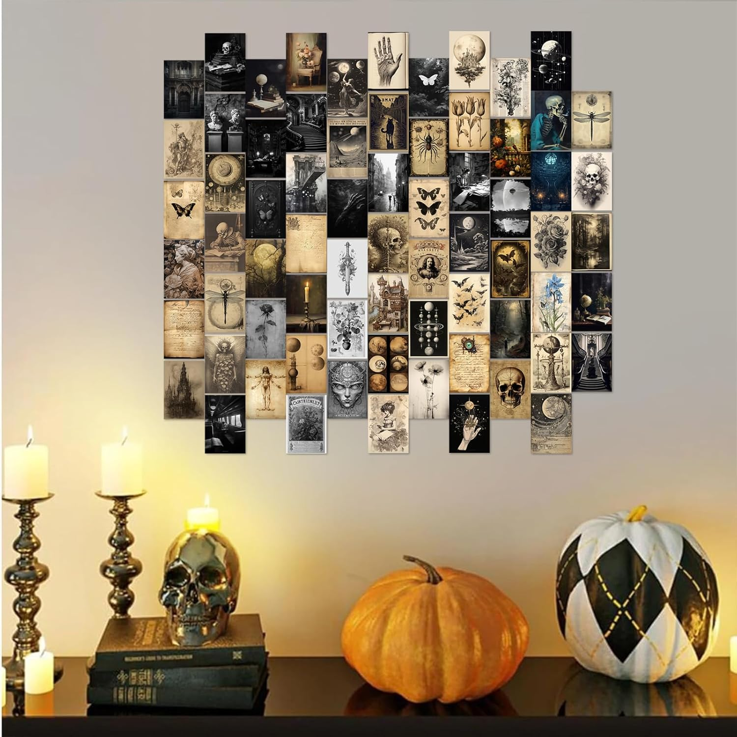 Dark Academia Wall Collage Kit, 70Pcs Dark Academia Wall Decor Vintage Poster, Retro Style Dark Aesthetic Room Decor, Light Academia Photo Collage Kit 4"X6" Aesthetic Picture, Gothic Home Decor For