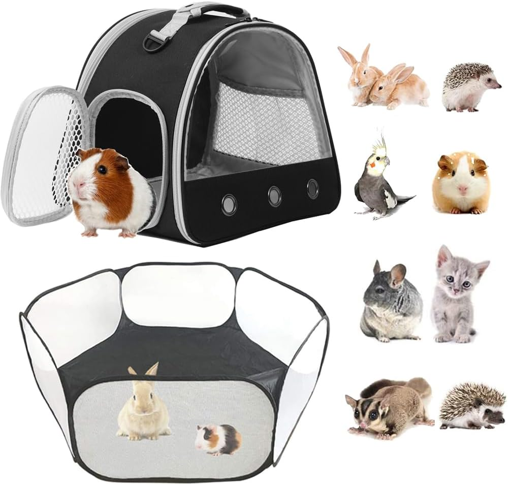 2-Pack Guinea Pig Carrier and Playpen Set - Breathable Pet Playpen Pop Open Outdoor/Indoor Exercise Fence, Portable Small Animal Backpack for Bearded Dragon, Rabbits, Hamster, Chinchillas image number 3