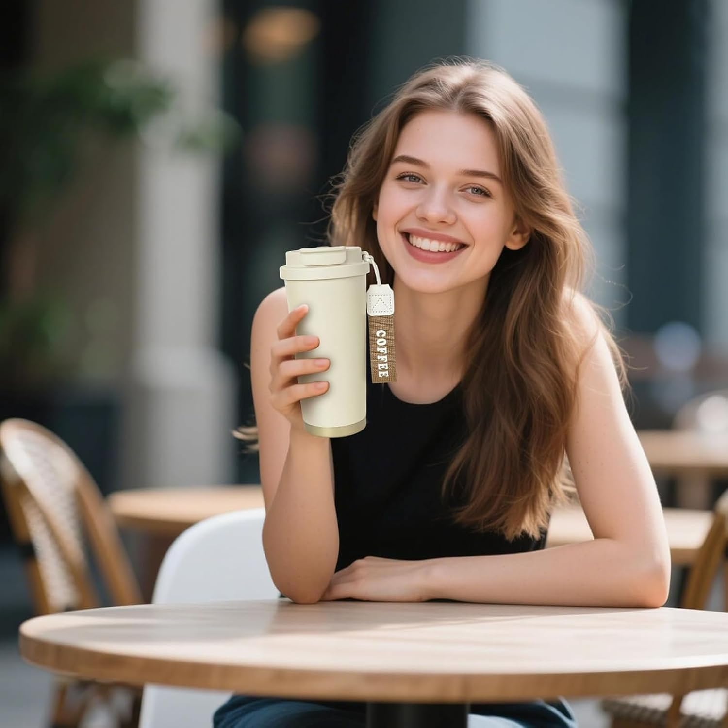 XHOMI Thermos Coffee Mug with Straw Made of Stainless Steel, 530 Ml Leak-Proof Insulated Mug with Lid for Hot & Cold Drinks (White) - White image number 2