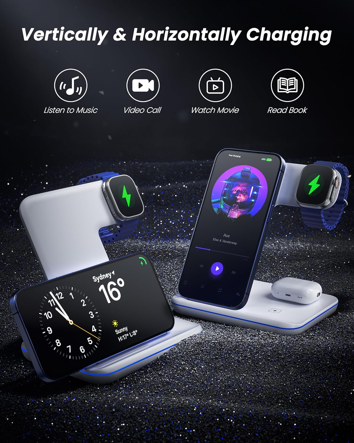 3-In-1 Wireless Charger for Apple, 15W Fast Wireless Charging Station, 3 In1 Wireless Charger Dock Compatible with Iphone 16/15/14, Airpods, Apple Watch, Iwatch 10/9/8 image number 1