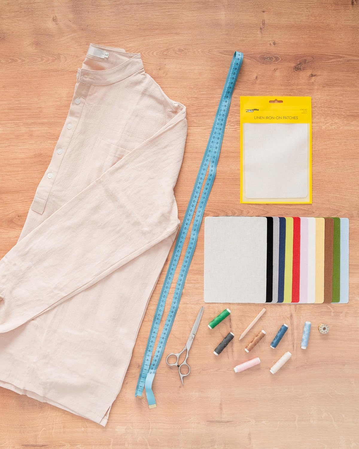 ZEFFFKA 12-Pack Linen Iron-On Patches Fabric Repair Kit for Clothing Shirts Pants Dresses Natural Look Strong Adhesive 12 Colors 30% Linen 70% Cotton 13 X 18 Cm