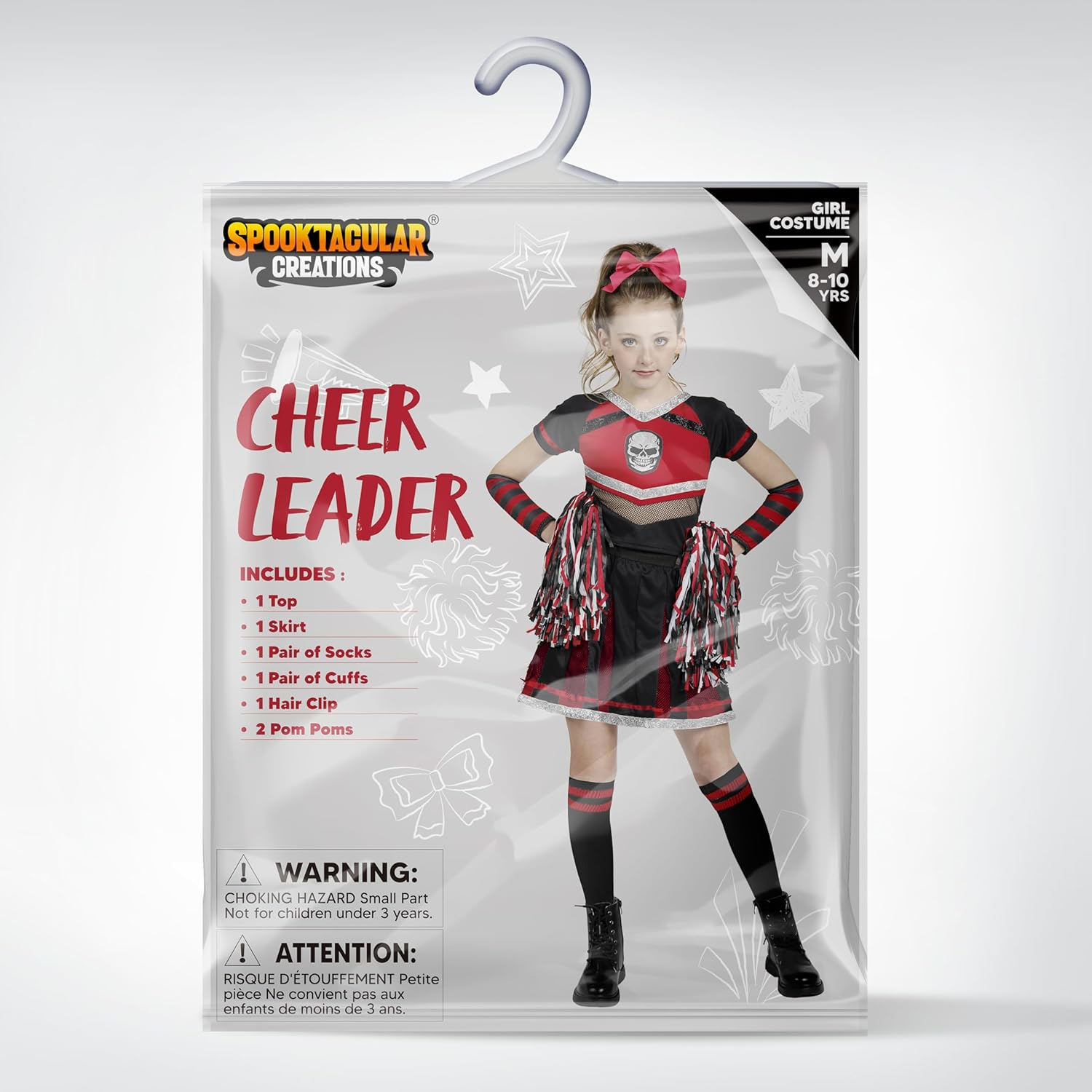Spooktacular Creations Halloween Cheerleader Costume Girls, Bad Spirit Costume for Kids, Skull Scary Outfit with Accessories image number 4