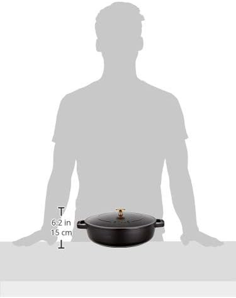 Staub Braiser 40506-542 Saute Pan, Black, 10.2 Inches (26 Cm), Large, Both Handed, Cast Enameled Pot, Sukiyaki, Induction Compatible