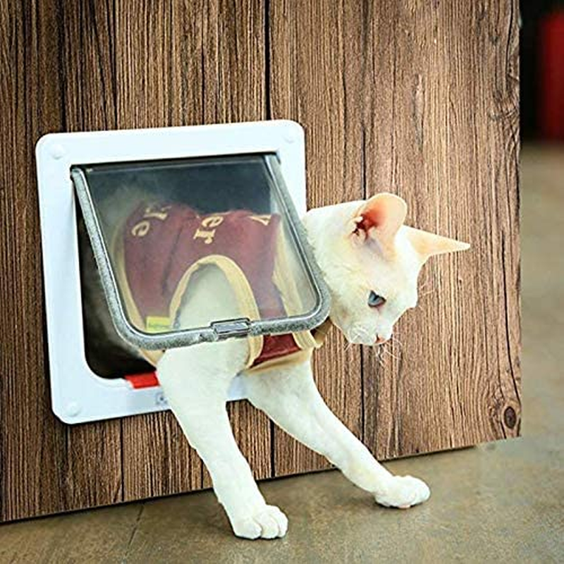 Dog Cat Flap Door with 4 Way Security Lock Flap Door for Dog Cats Kitten ABS Plastic Small Pet Gate Door Kit Cat Dogs Flap Doors (White) image number 2