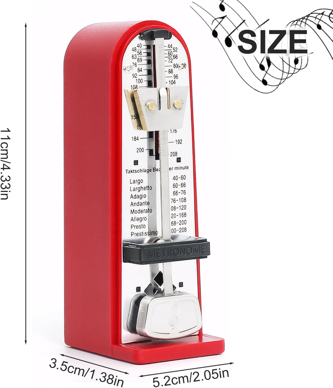 Metronome,Mechanical Metronome Accurate Adjustable Metal Metronome with Clear Scale Loud Sound Red Color Metronome for Guitar, Piano, Violin & More,Musical Instruments image number 5