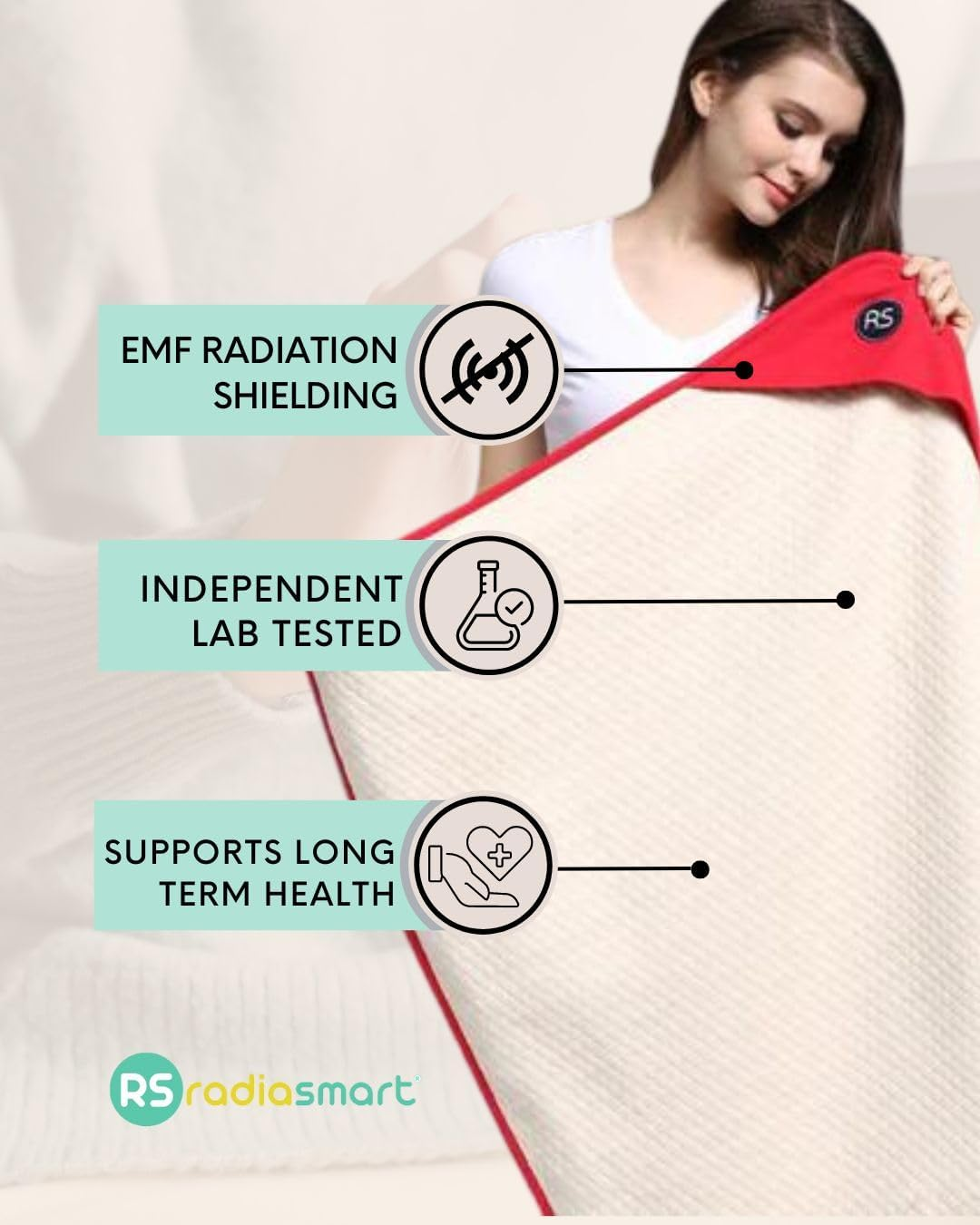 Radia Smart &reg; Protective Belly Pregnancy Baby Blanket, Organic, Anti-Radiation, Red, 90X75Cm image number 2