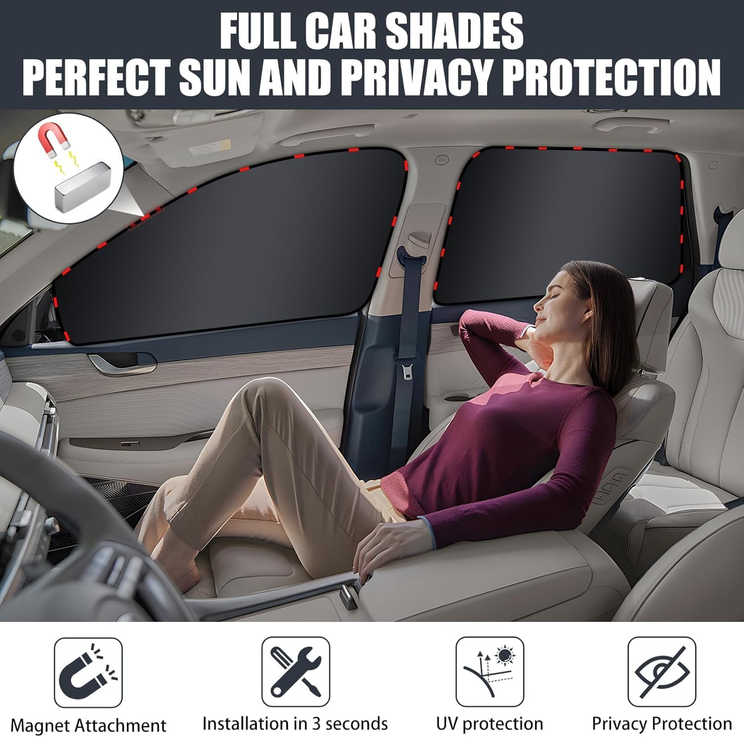 Car Window Blinds, 4 Pcs Car Privacy Curtains, 100% Light Blocking Magnetic Side Window Cover, Keep Cool for Breastfeeding, Napping image number 1