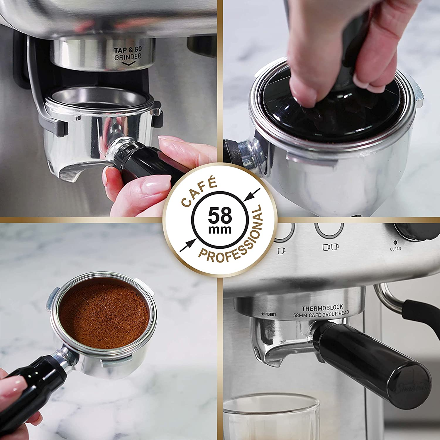 Sunbeam Barista Max Coffee Machine | Manual Espresso Machine, Latte & Cappuccino Coffee Maker with Integrated Bean Grinder & Steam Milk Frother, 15 Bar Italian Pump, Silver, EM5300S image number 3