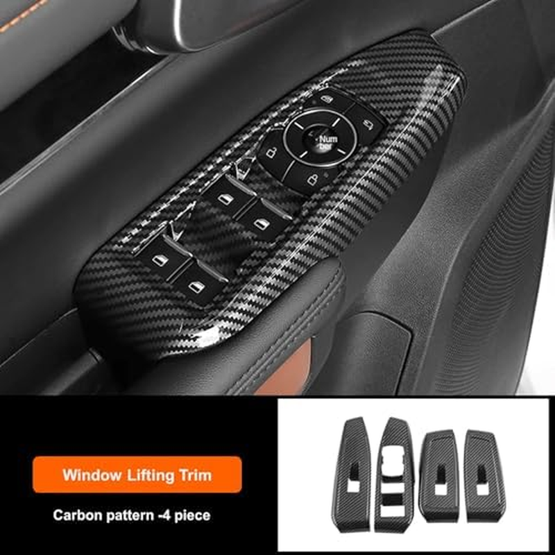 4Pcs Door Armrest Window Lift Trim Switch Panel Protective Cover Car Accessories Compatible with Ford Ranger 2022 2023 2024 Carbon Fiber Interior Trim Cover ABS image number 1