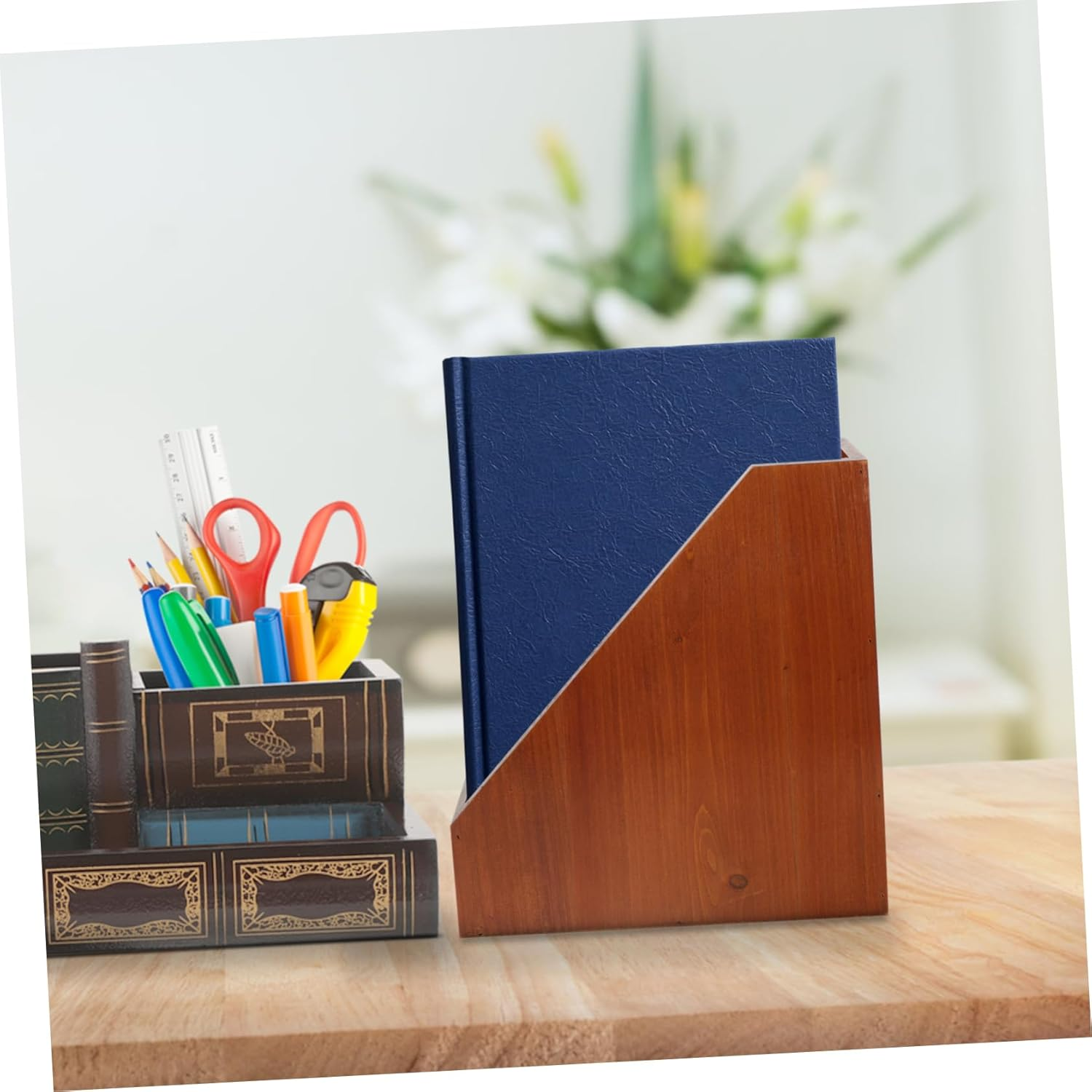 FUNOMOCYA Wooden Desk Organiser Folding Storage Box Office Accessories Desktop Storage Container image number 4