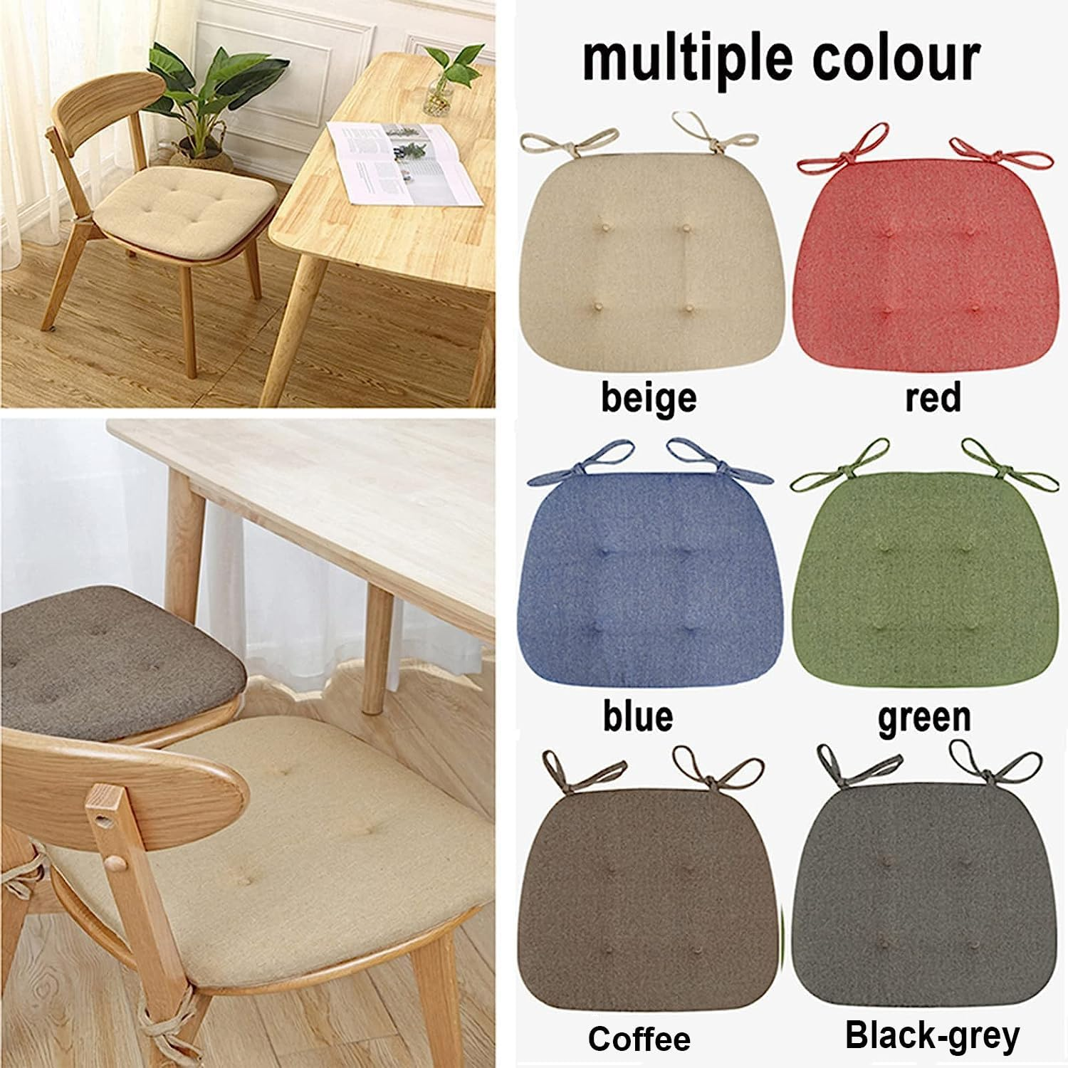 Cushion Kitchen Chair Cushions with Ties, Double Sided Chair Pads for Dining Room, U Shaped Non-Slip Seat Cushions, 2/4/6 Pack (Color : Black and Gray, Size : 6 Pack) image number 6