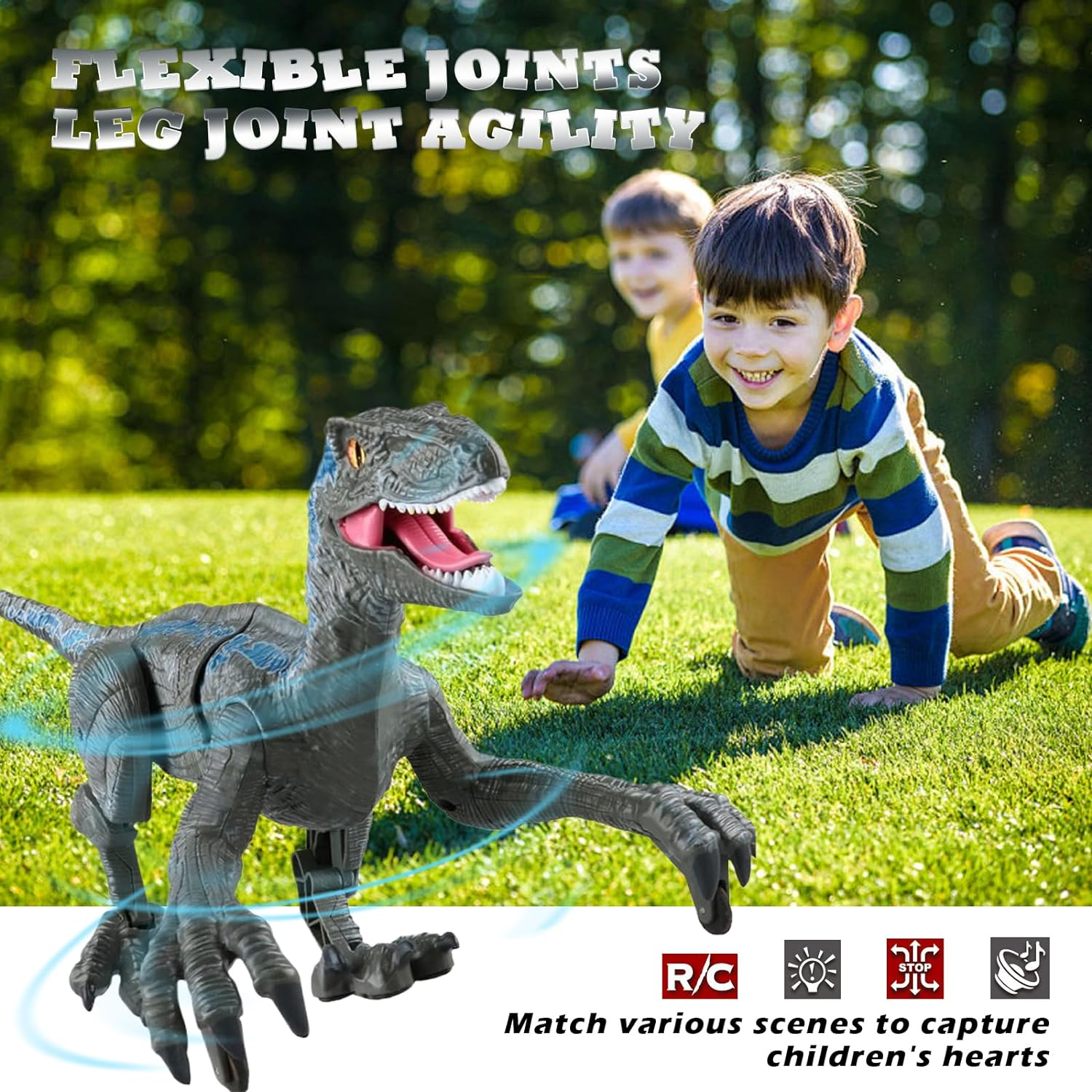 Peeokuo Remote Control Dinosaur for Kids,2.4G Electronic RC Toys Velociraptor with 3D Eye Shaking Head and Tail & Roaring Sounds, Indoor Robot Dinotoys for 3-5 5-7 8-12-Year-Old Gifts image number 5