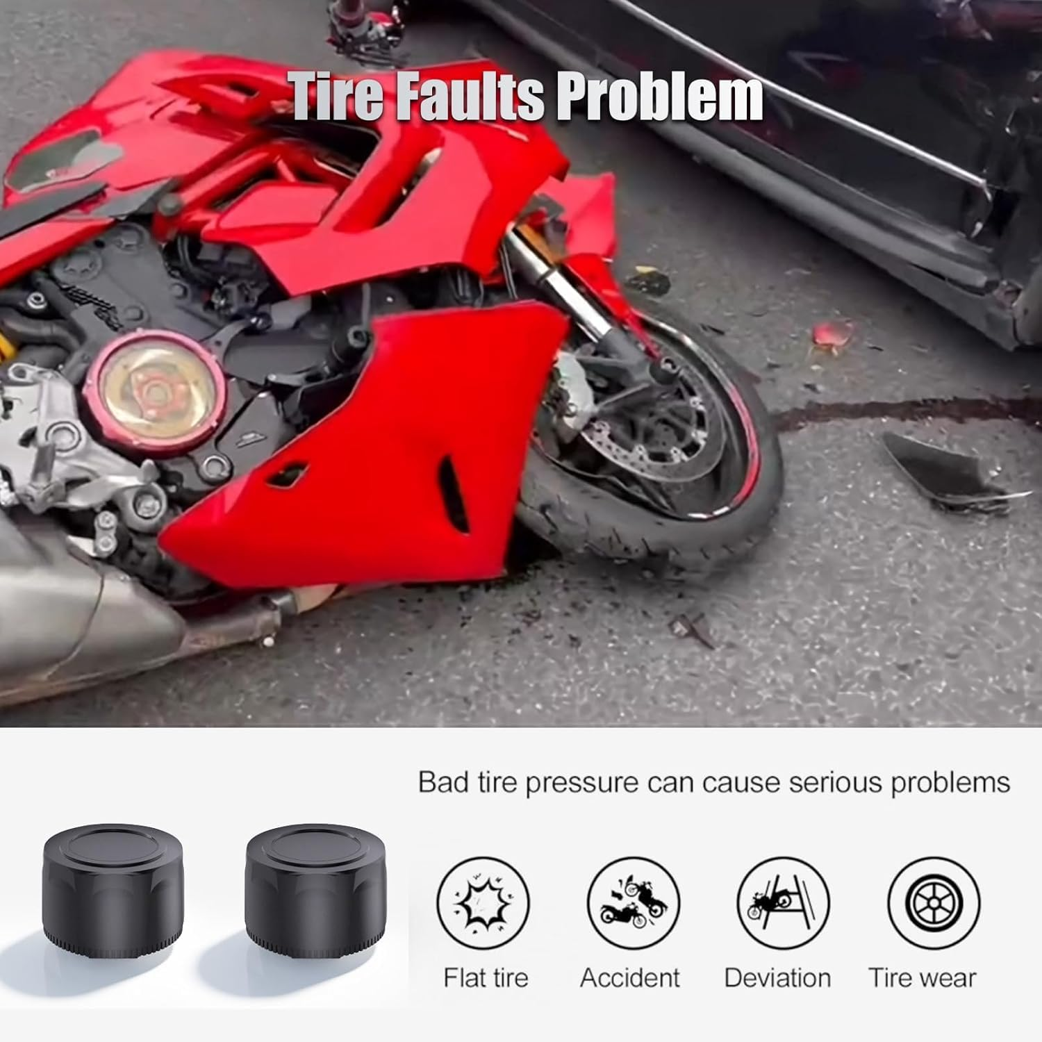 Motorcycle TPMS Tyre Pressure Monitoring System, App Control, Wireless Tyre Pressure and Temperature Detector, Bluetooth 5.0, Supports Ios and Android, with 2 External Sensors image number 5