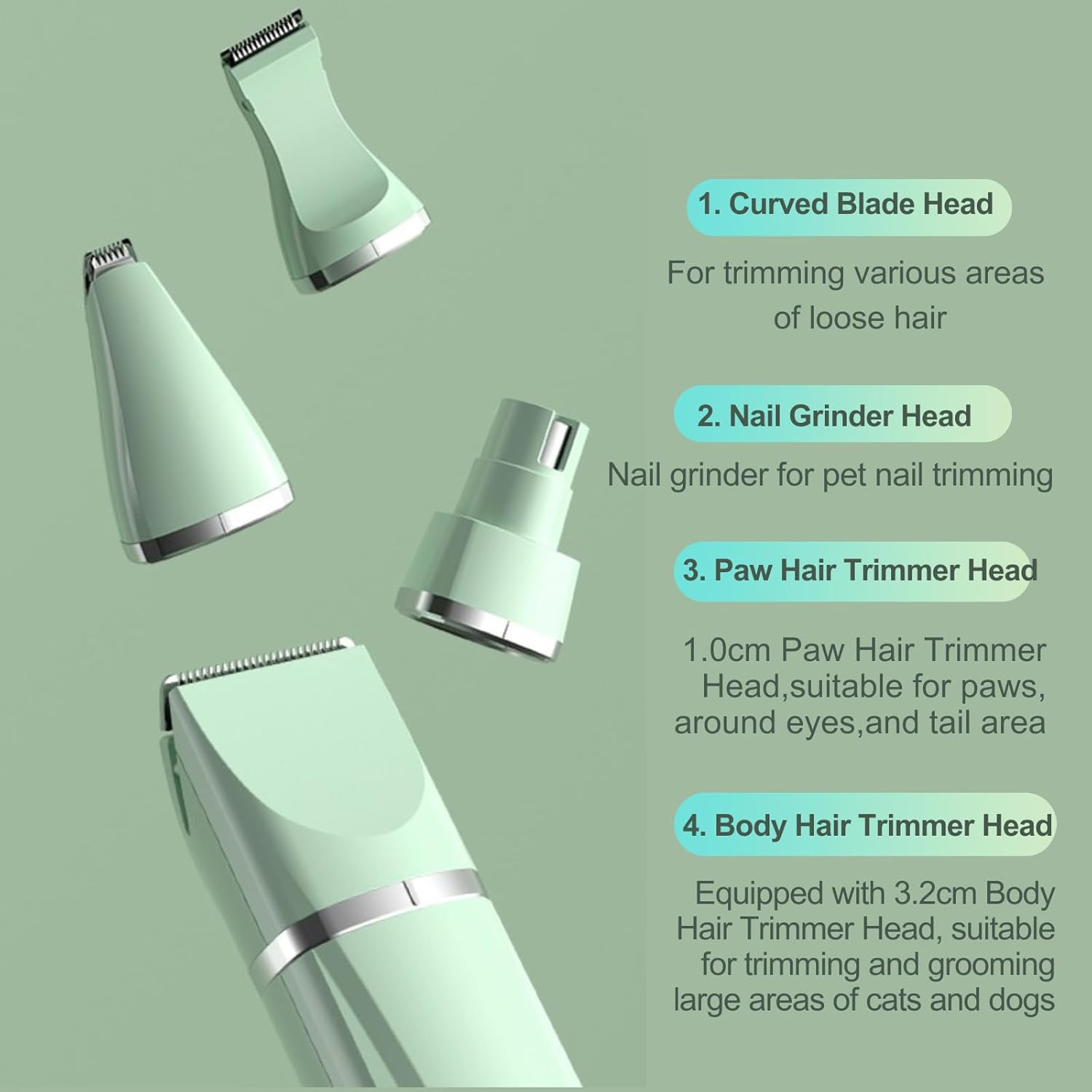 Dog Grooming Kit Professional 4-In-1 Electric Pet Grooming Kit, Dog Hair Clippers & Trimmer with 4 Detachable Comb Guides, USB Rechargeable Low Noise Cordless Haircut Clippers for Dogs & Cats, Pet Grooming Supplies & Trimmer Tool image number 1