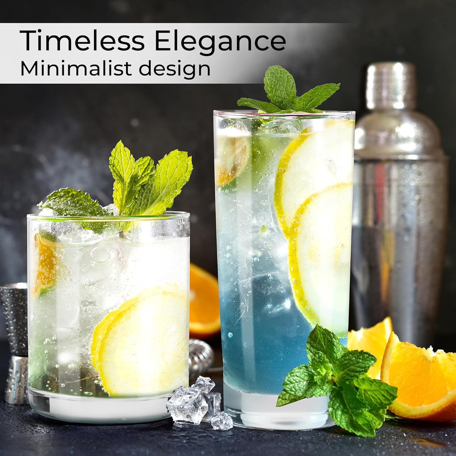 MIAMIO - Drinking Glasses Set of 12/6 X Small 370 Ml and 6X Big 450 Ml Glass Cups for Water, Cocktails, Tea and Beer - Dishwasher Safe image number 1