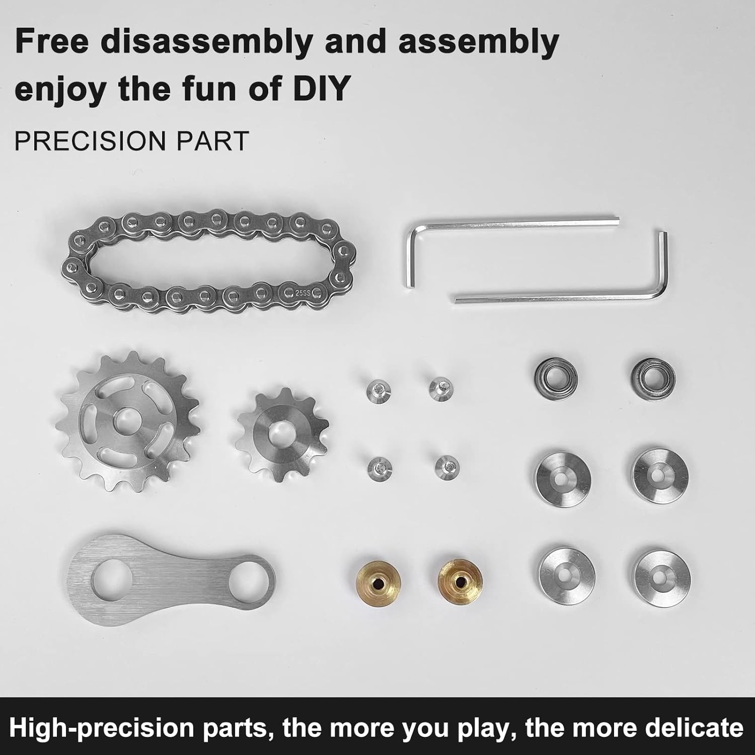 Bike Chain Gear Fidget Spinner, Metal Sprocket Chain Fidget Toy, Stress Anxiety Relief Fidget Toy, Stainless Steel Durable Mechanics W/Smooth Bearings EDC Novelty Toy (Silver) - Gun-Metal Plating Sprockets image number 7