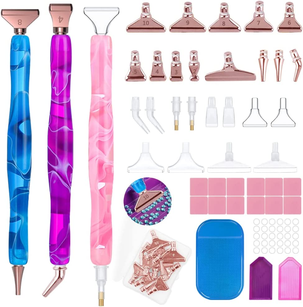 SENHAI 24 Pcs New Diamond Paintings Pens Kits, Colorful Diamond Art Pens Purple Metal Tips Screw Thread Tips Diamond Paintings Accessories Tools for DIY Painting Crafts