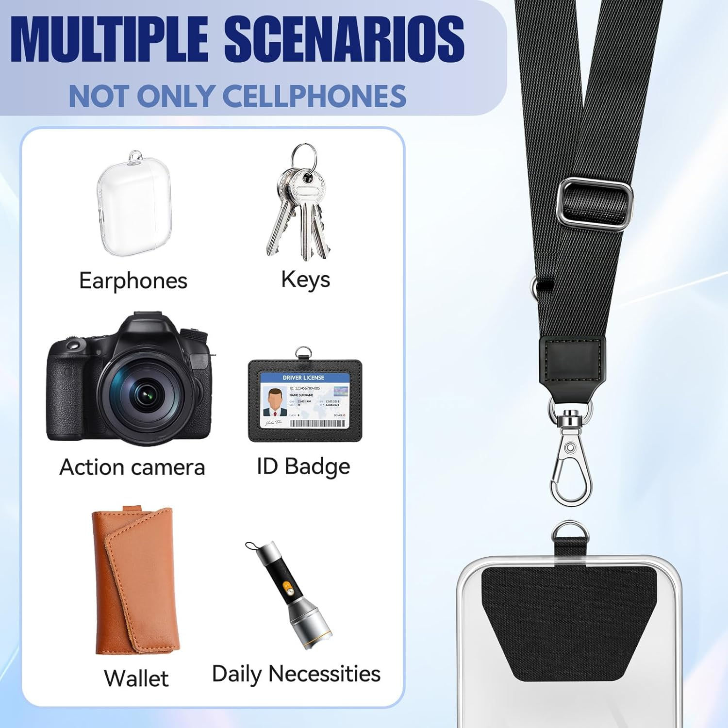 Phone Lanyard 2 Pack, JOMWEN Adjustable Neck Strap for Iphone and Most Smartphones, Multifunctional Crossbody Lanyard with Phone Tether Tab for Women and Men (Black+Gray) image number 1