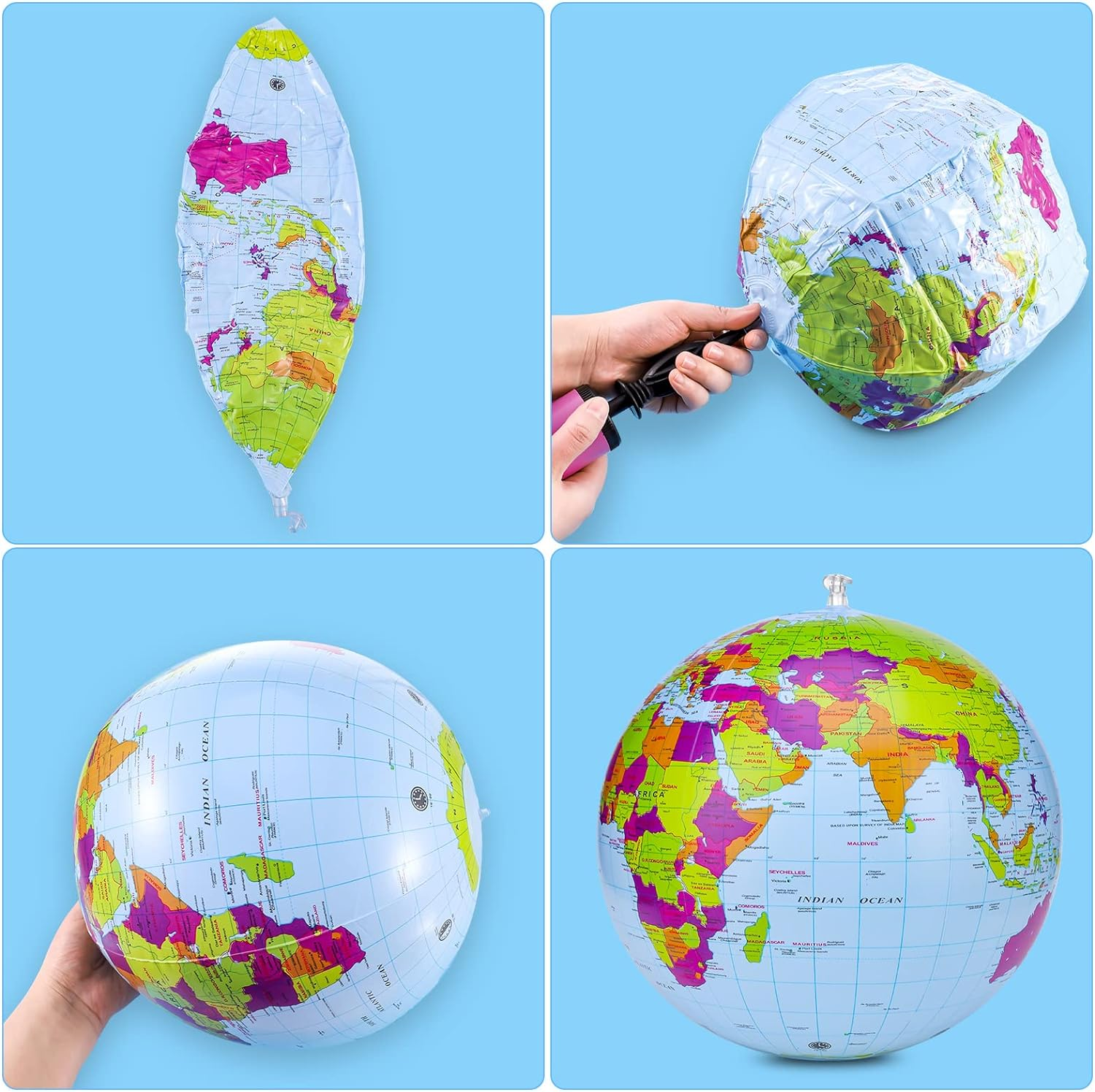 4 Packs Inflatable Global World Globe 38Cm,Explore the World,Educational Geographic for School,Play and Educational Games image number 2