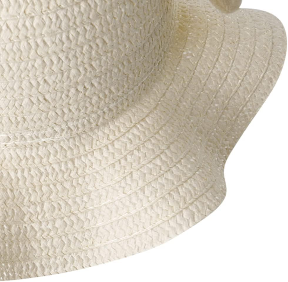 Haozaikeji Kids Straw Sun Hat Girls Breathable Wide Brim Summer Bucket Hat with Jumping Rabbit Ear Sun Protection Beach Hat for Travel & Outdoor Activities