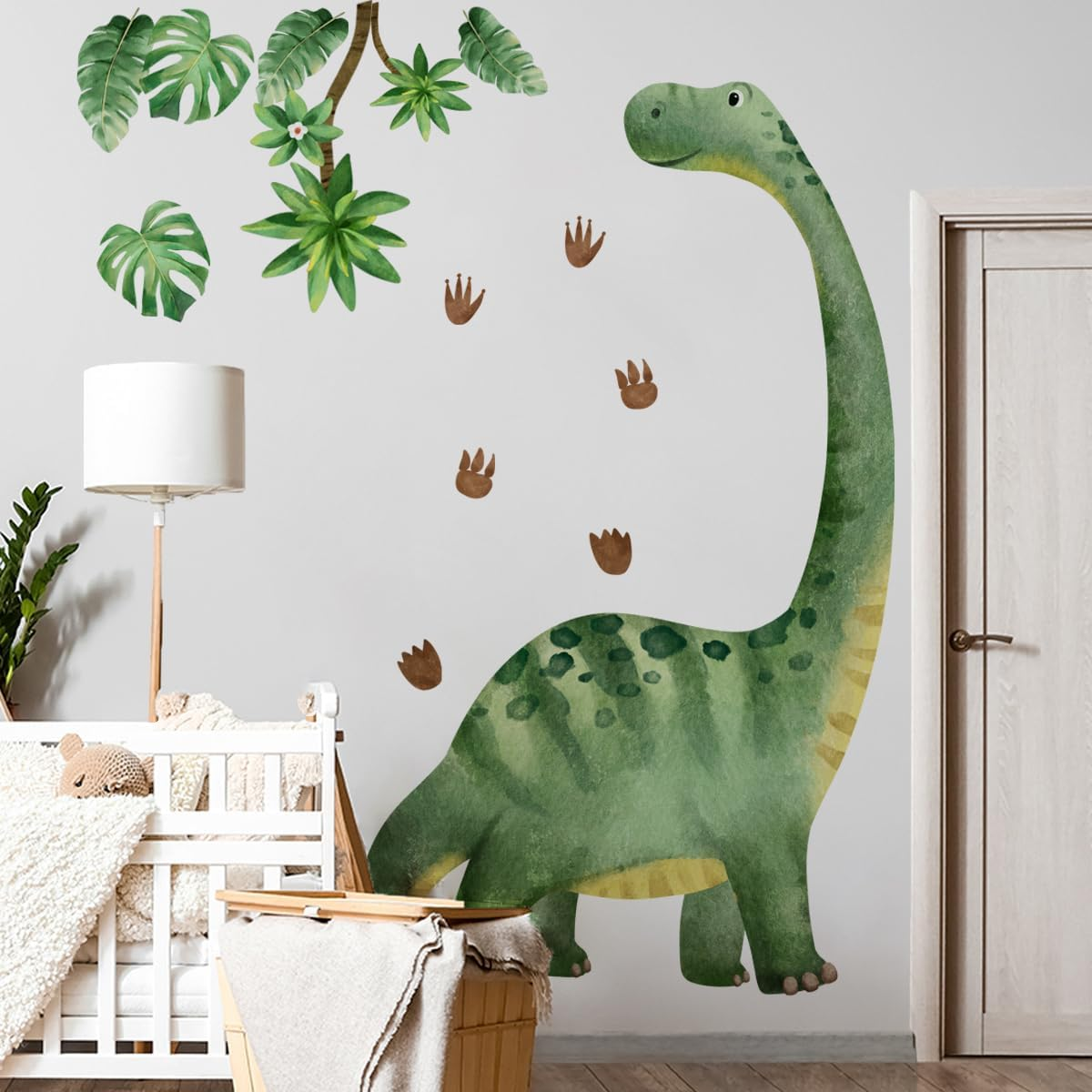 Runtoo Large Dinosaur Wall Decals Watercolor Dino Footprint Neutral Wall Stickers Baby Nursery Kids Boys Toddler Classroom Home Decor image number 1