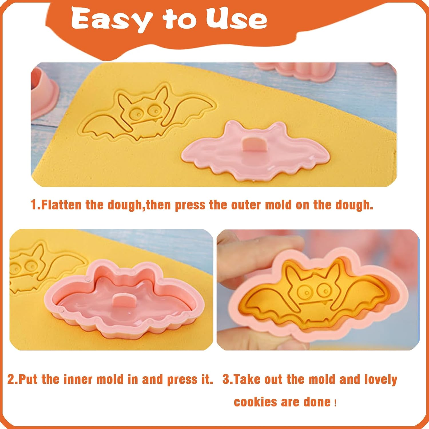 LEISWAYON 8 Pcs Mini Halloween Cookie Cutters, 3D Ghost Raised Design Cookie Stamps, Cookie Cutter Set Suitable for Frosting Decoration, Day of the Dead Decorations (A) image number 6