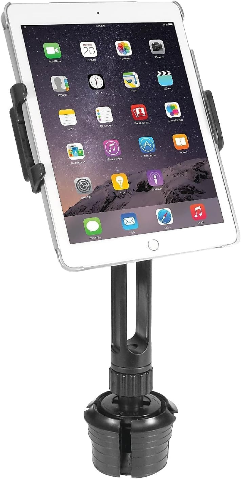 Macally Cup Holder Tablet Mount - Heavy Duty Ipad Cup Holder Car Mount Stand or Tablet Holder for Car, Truck, and Vehicle - Fits Devices 3.5" - 8&rdquo; Wide with Case - Adjustable Ipad Holder for Car image number 1