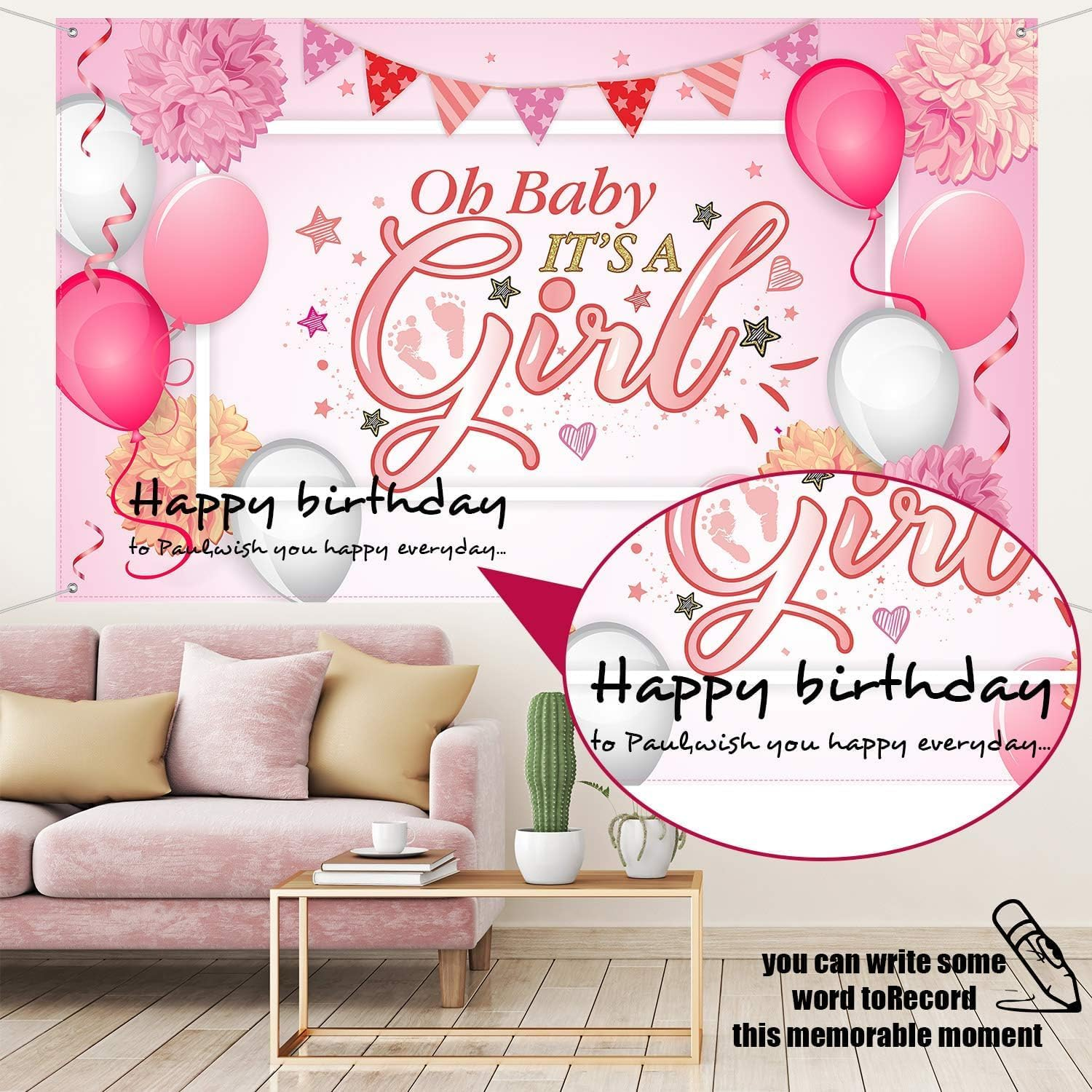 Baby Shower Party Backdrop Decorations, Large Durable Fabric Made Baby Shower Banner Backdrop Photo Booth Background for Boy'S or Girl'S Baby Shower Party Supplies (Girl Style) image number 6