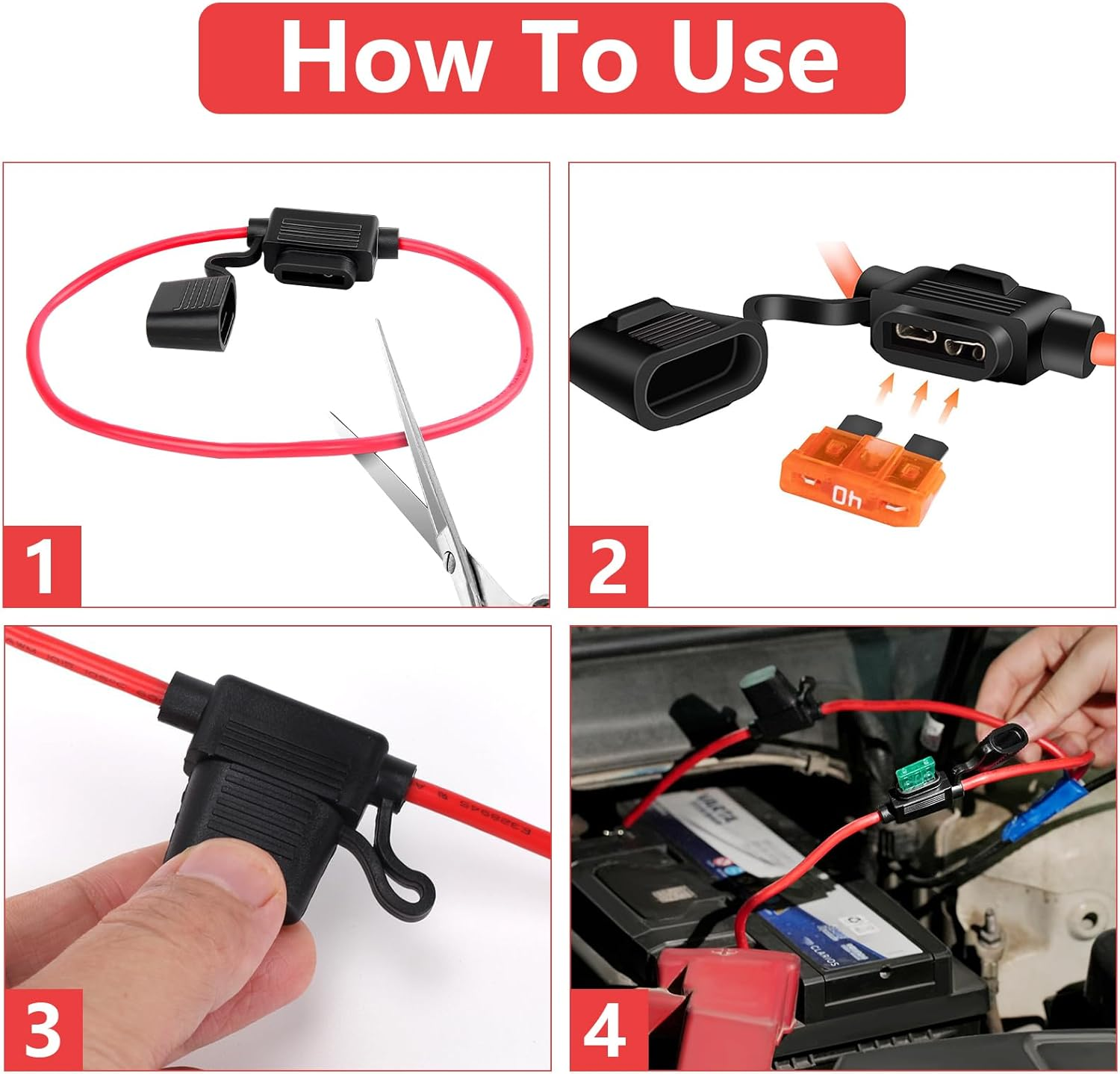 3 Pack 14AWG Inline Fuse Holder,Blade Automotive Fuse Holder,Tinned Copper Marine Wire for Car Truck ATV Boat Motorbikes with 6 PCS Standard Blade Fuses ATC/ATO (3 of Each: 20A, 30A) image number 3
