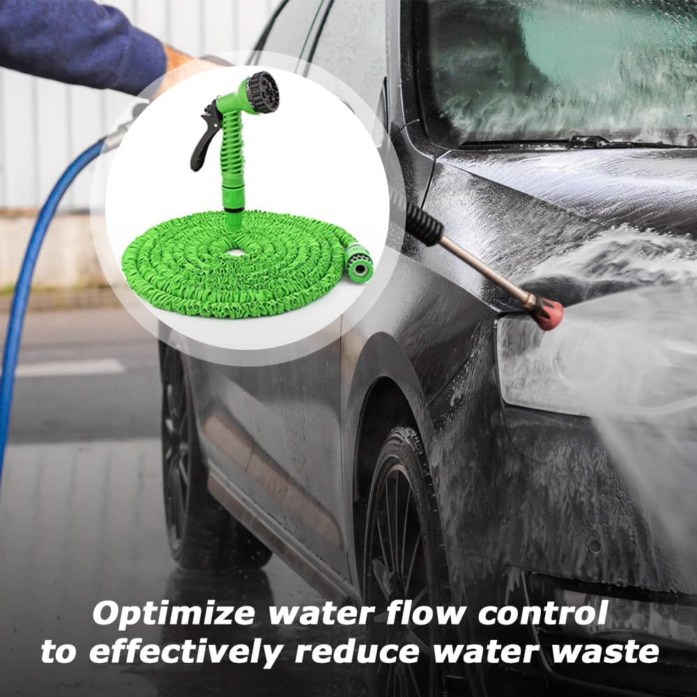 7 Function Spray Hose, Flexible Garden Hose, Expandable Water Hose, Multi Functional Garden Spray Hose,Suitable for Watering Plants Car Wash Gardening (Green, 15M) image number 5