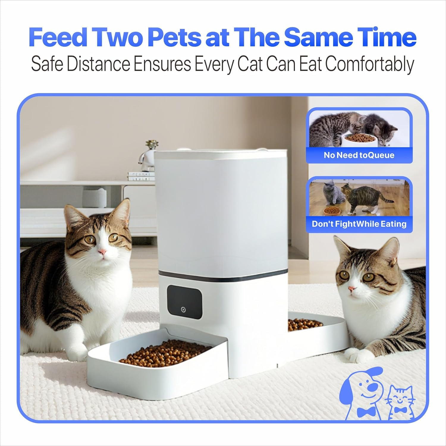 ALUCKKEY Automatic Cat and Dog Feeder for 2 Pets 6L Dry Food Storage & Dispenser, Dual Bowl Design for Peaceful Meal Feed 2 Pets at One Time Smart Wifi APP Control Timer Detachable for Easy Clean image number 4