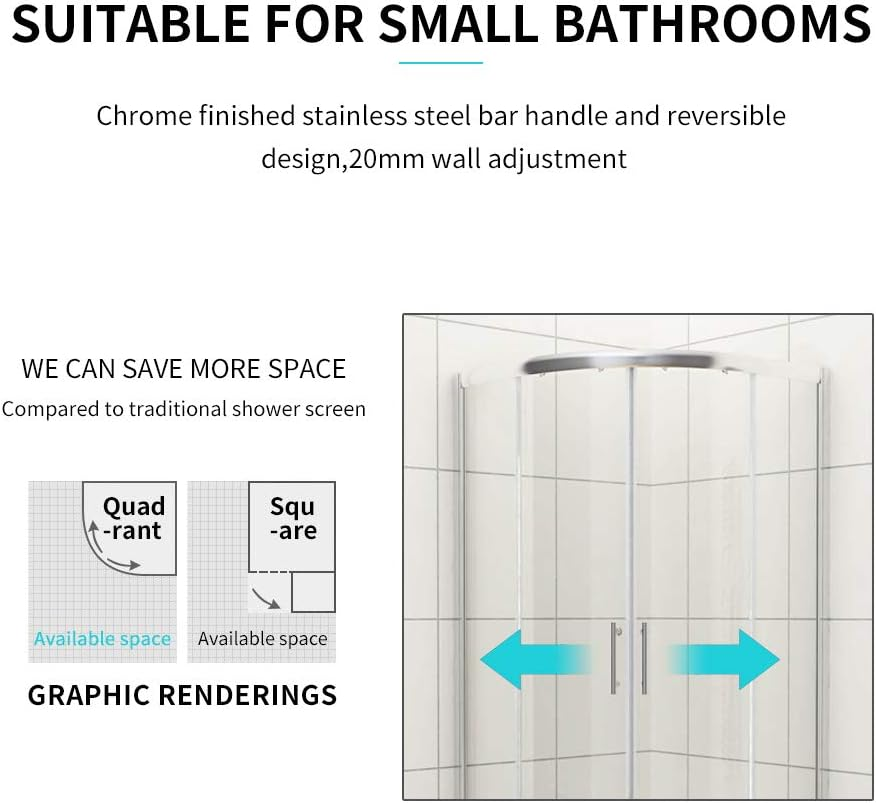 ELEGANT Curved Shower Enclosure and Base,Nano Easy to Clean Tempered Glass,Sliding Shower Door Seal 5Mm,Bath Screen,Right Side 1000X900Mm image number 7