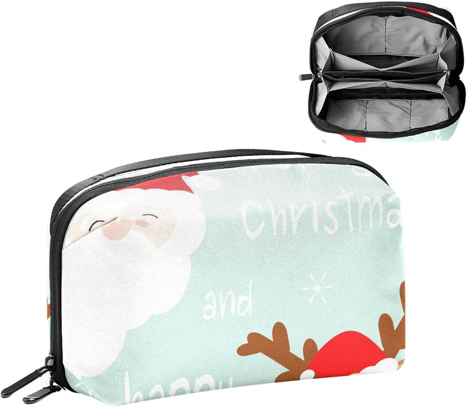 Electronic Organizer Travel Cable Organizer Electronics Accessories Cases for Cable, Charger, USB, SD Card, Christmas Cartoon Elk Santa Lovely image number 3